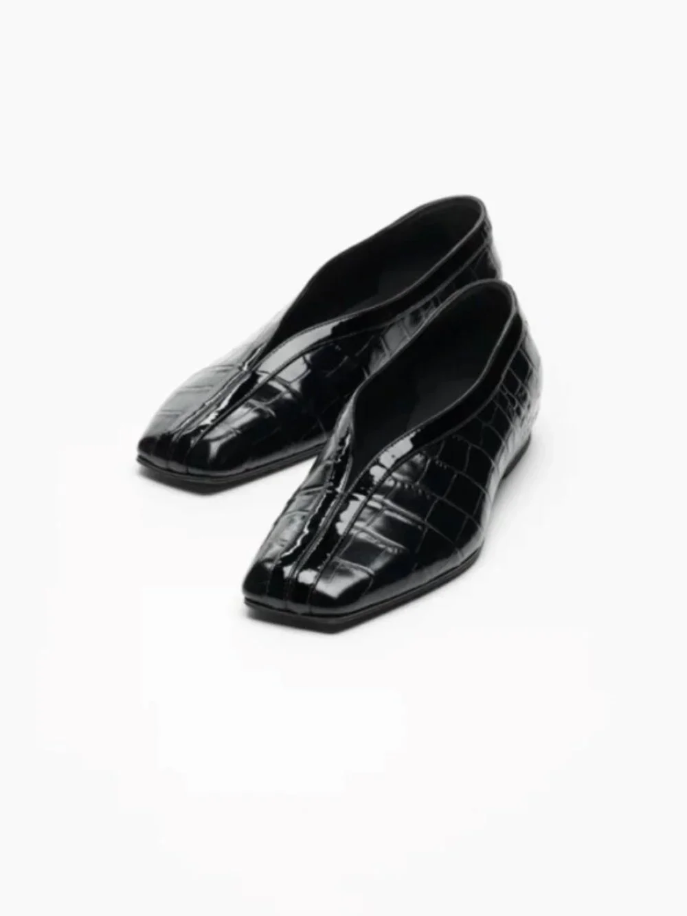 Chanel Croc Embossed Ballet Flats Black Patent Calfskin 36.5 SS26 Blazy - Picture 1 of 11